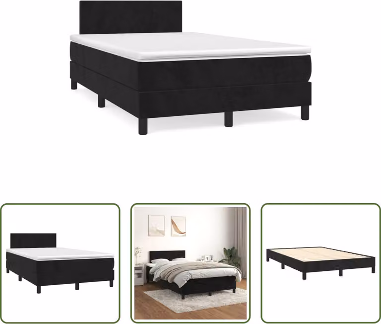 The Living Store Letto a molle con materasso nero 120x190 cm in velluto
