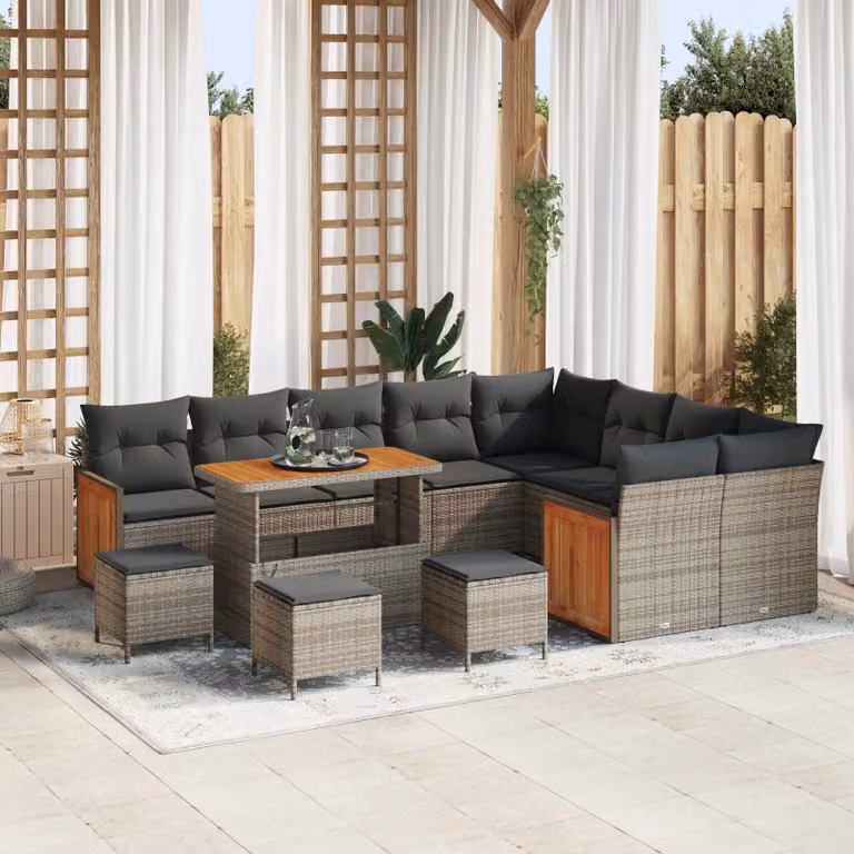 Set Divano da Giardino vidaXL 13 Pezzi Grigio con Cuscini e Tavolino