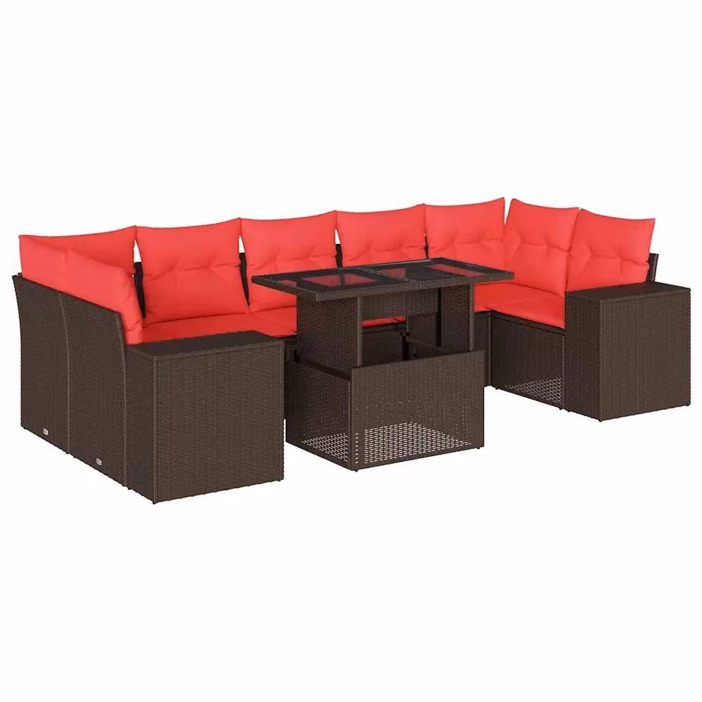 Set da giardino moderno vidaXL composto da 8 pezzi con divani a L, tavolino da caffè e cuscini marroni in polyrattan e metallo – 2