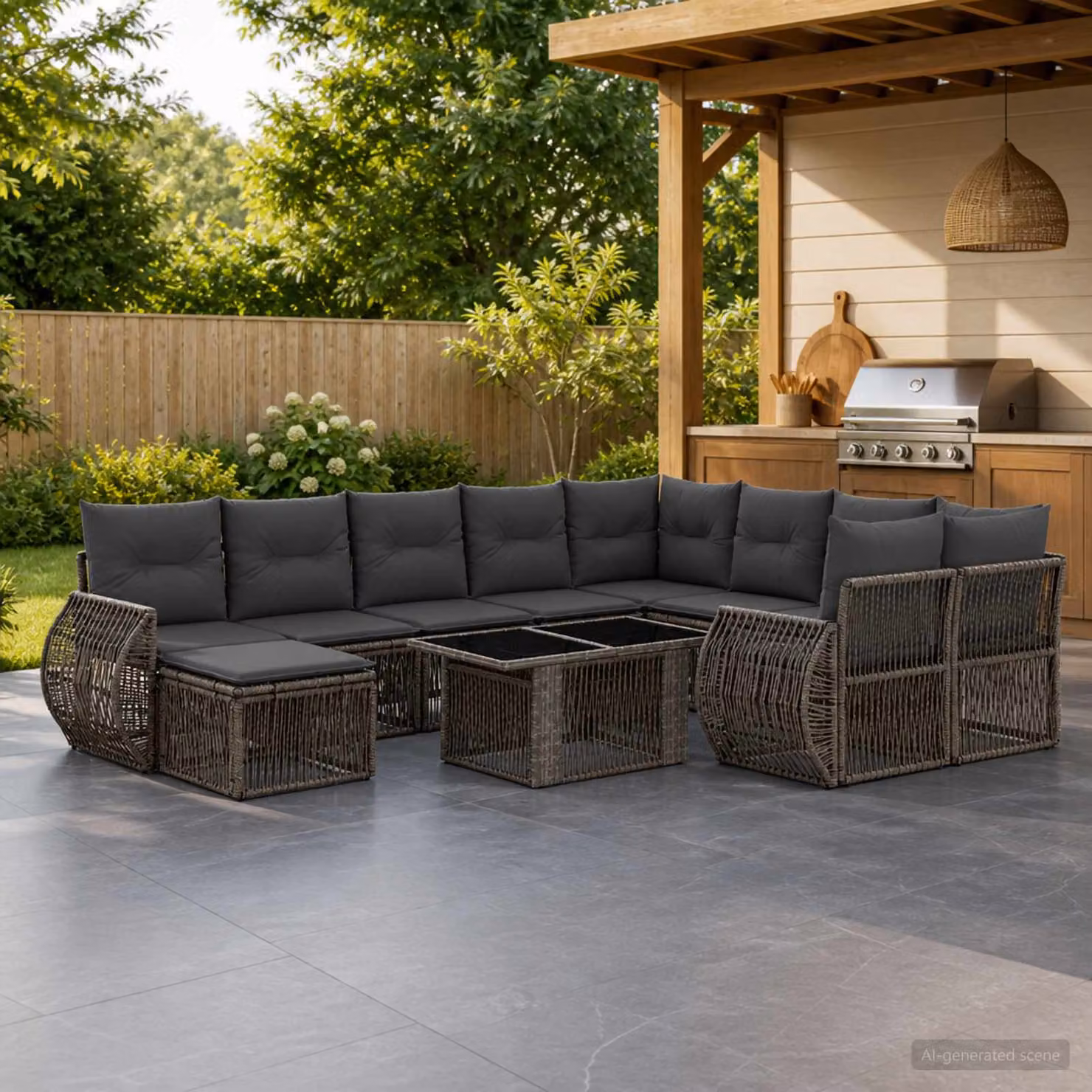 Set Divano da Giardino vidaXL 11 pz in Polyrattan Grigio e Antracite con Cuscini e Tavolino