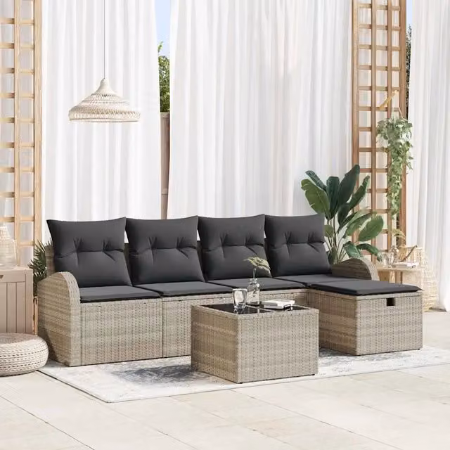 Set Divano da Giardino 6 pz Grigio chiaro polyrattan 3360403