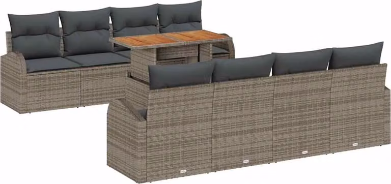 Set Divano da Giardino 9 pcs Grigio Poly Rattan