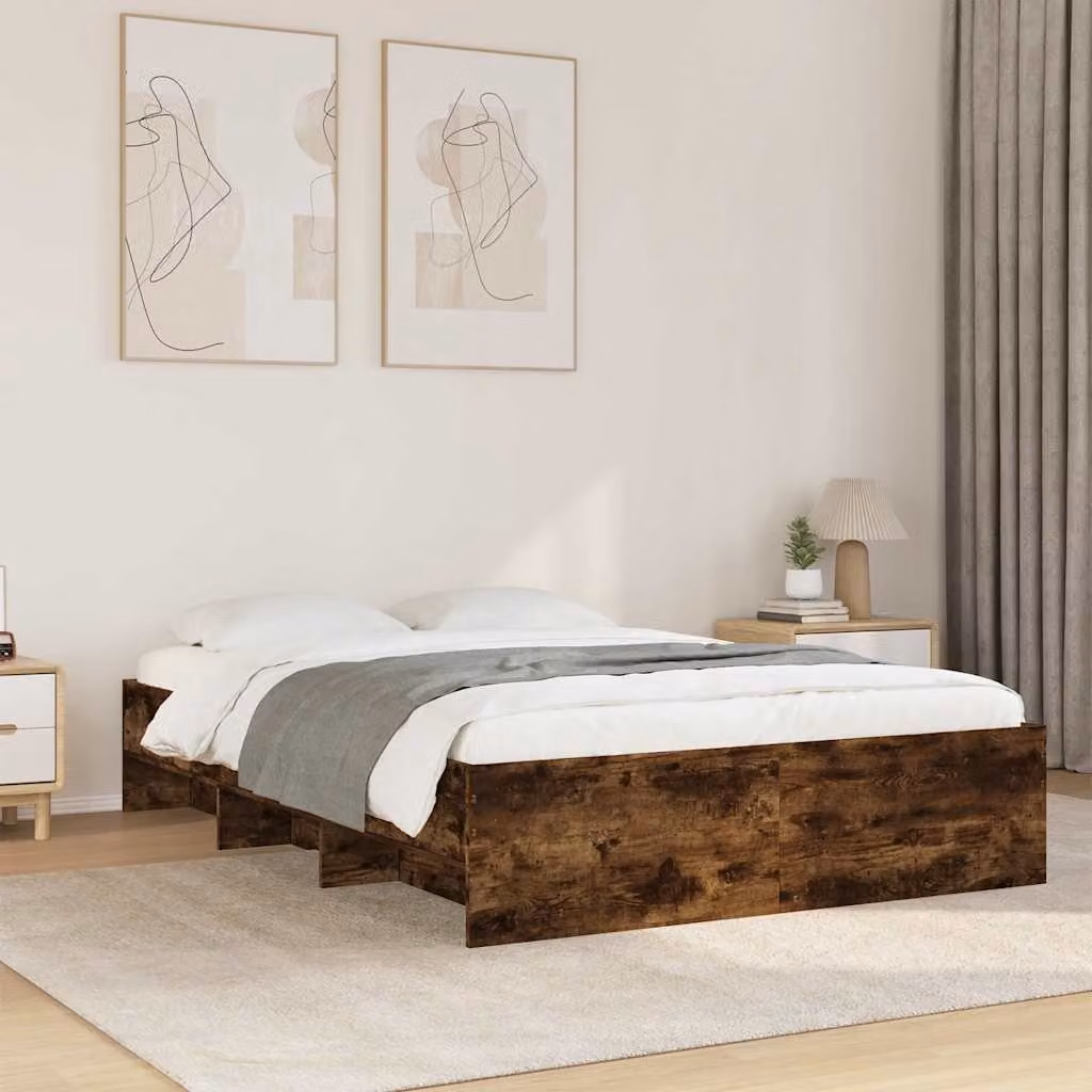 Giroletto senza materasso vidaXL in legno Rovere Fumo L: 140 cm, P: 190 cm, H: 35 cm – 1