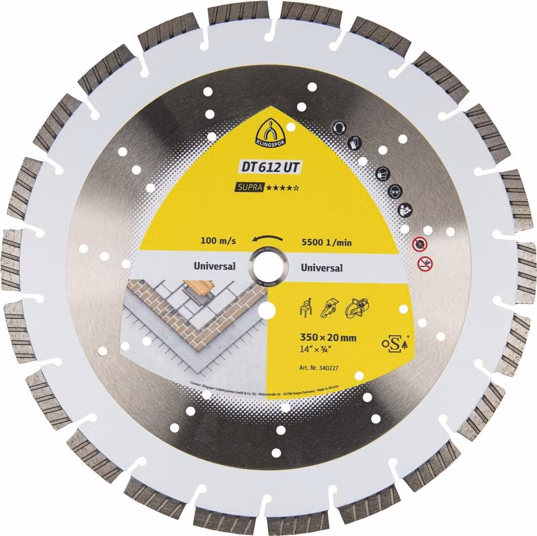 Klingspor 340227 DT 612 UT Supra Dischi da taglio diamantati per smerigliatrici angolari per edilizia/calcestruzzo/calcestruzzo armato/mattone, diametro 350 mm, foratura 20 mm