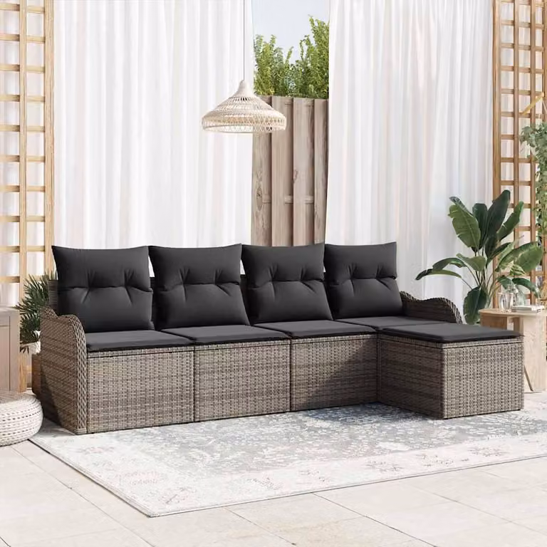 Maison Exclusive - Set Divano da Giardino con cuscino 5 pcs Grigio Poly Rattan