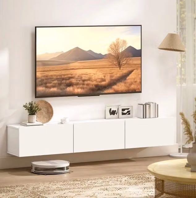 Mobile TV sospeso 180 cm bianco in pannello truciolare con 3 ante a ribalta
