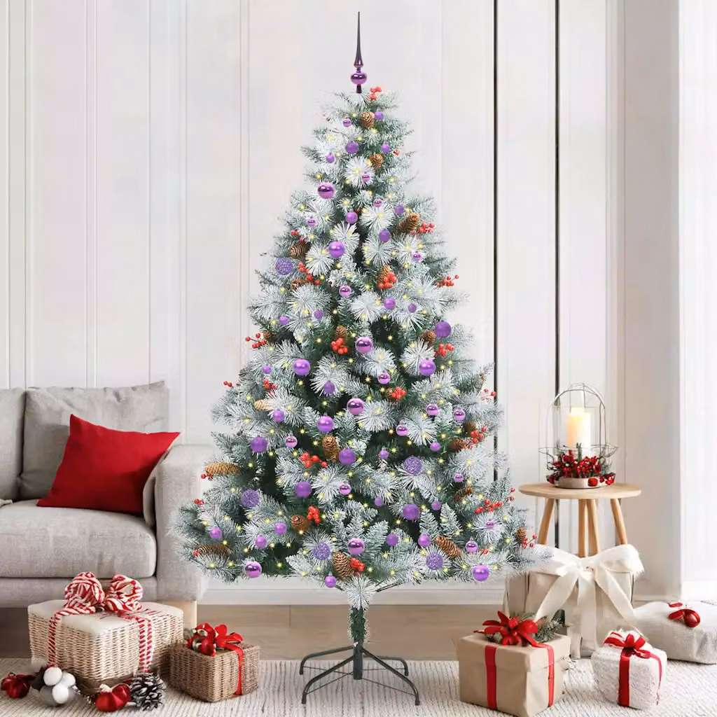 Albero di Natale artificiale moderno vidaXL con luci LED bianco e verde multicolore