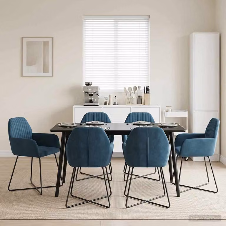 Set di 6 sedie da pranzo moderne vidaXL in velluto blu con struttura in metallo L/P/H: 55 x 50 x 84 cm