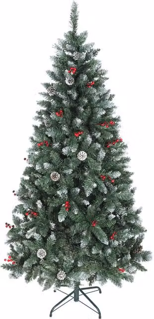 Albero di Natale HOMCOM da interno verde con 620 rami, pigne e bacche rosse, Altezza: 180 cm