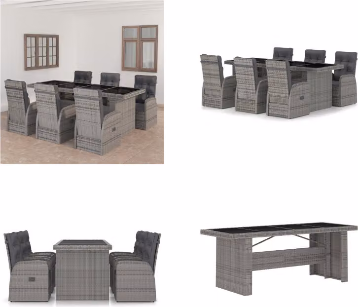 vidaXL set da pranzo da giardino 7 pezzi con cuscini in poly rattan grigio - Set di mobili da giardino - Set di mobili da giardino - Tavolo e sedia da giardino - Tavoli e sedie da giardino