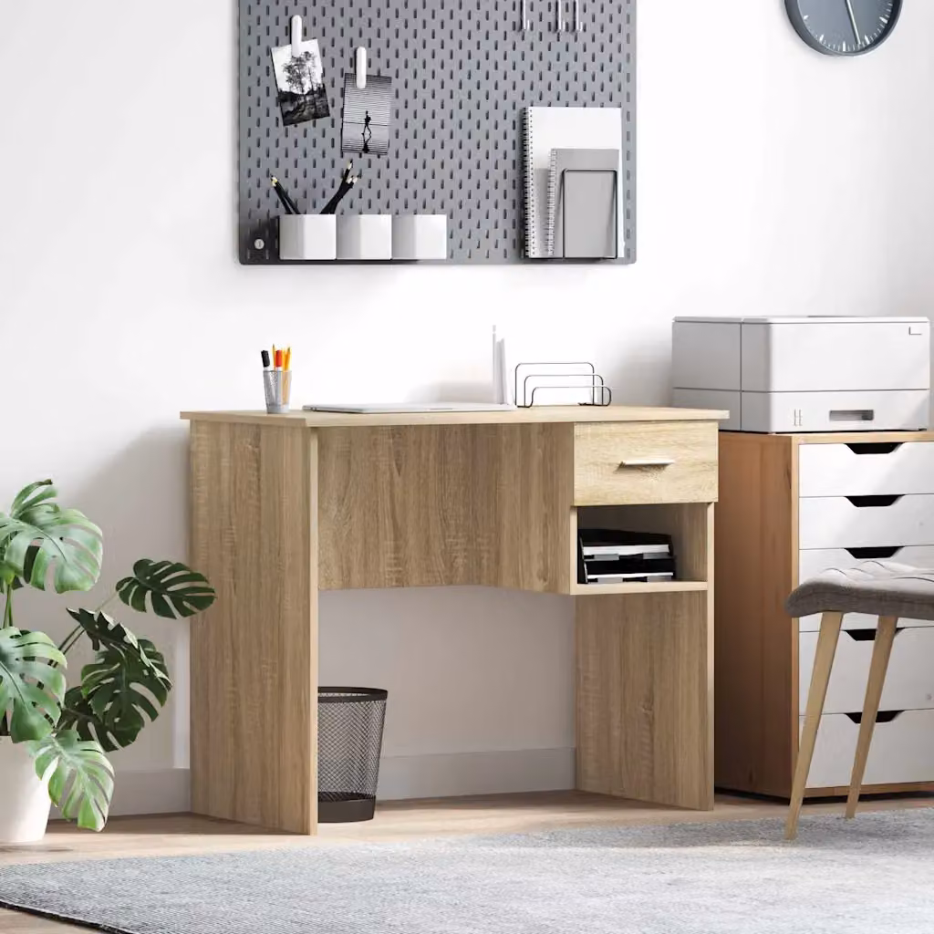 Scrivania moderna vidaXL in legno ingegnerizzato color rovere, L 90 x P 49 x H 75 cm