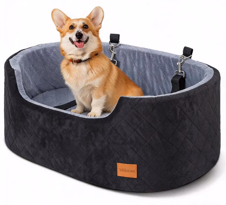 Cuscino per auto per cani di taglia media, lettino da viaggio per cani con cintura di sicurezza, 80x50x28 cm, colore nero