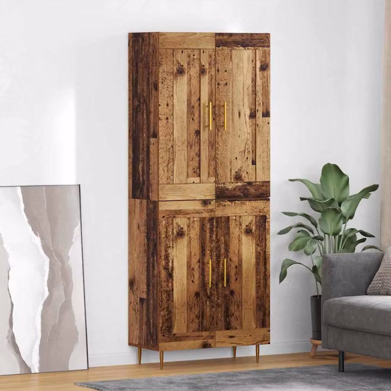 Credenza moderna vidaXL in legno e metallo marrone con dettagli oro, L: 69,5 cm, P: 34 cm, H: 180 cm