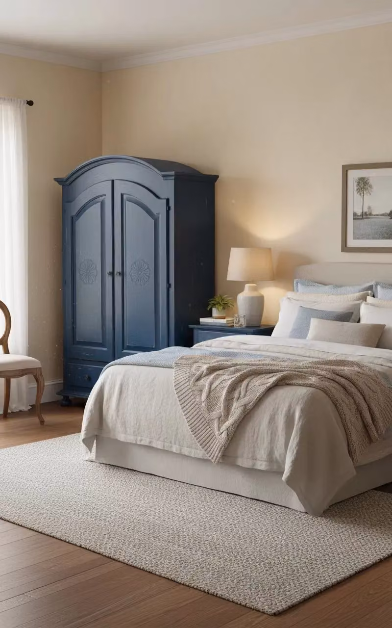 Armadio Shabby Chic in Legno di Pino con 2 Ante e Cassetti Integrati Mobili 2G Blu L: 125 cm, P: 61 cm, H: 200 cm – 3