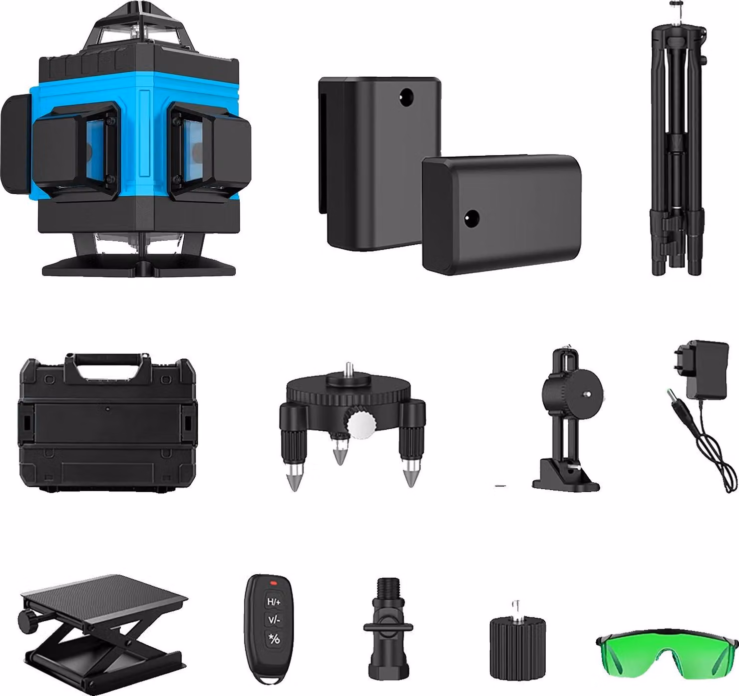 Livella laser, copertura a 360 gradi, batterie ricaricabili, 16 linee + treppiede + valigetta in plastica