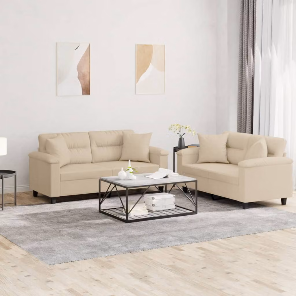 Set di 2 divani vidaXL in microfibra beige con cuscini per il tuo soggiorno