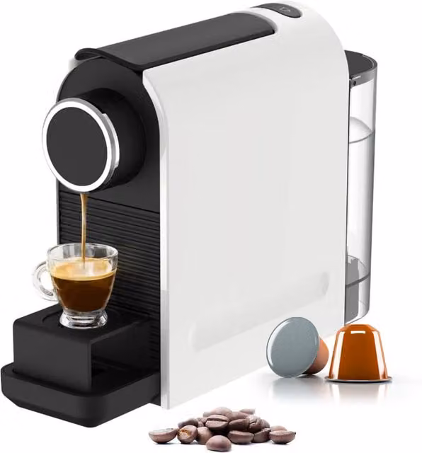 Macchina da caffè Wintem compatibile con Nespresso, colore bianco, potenza 1400W, serbatoio da 0,5 l con spegnimento automatico e porzioni programmabili