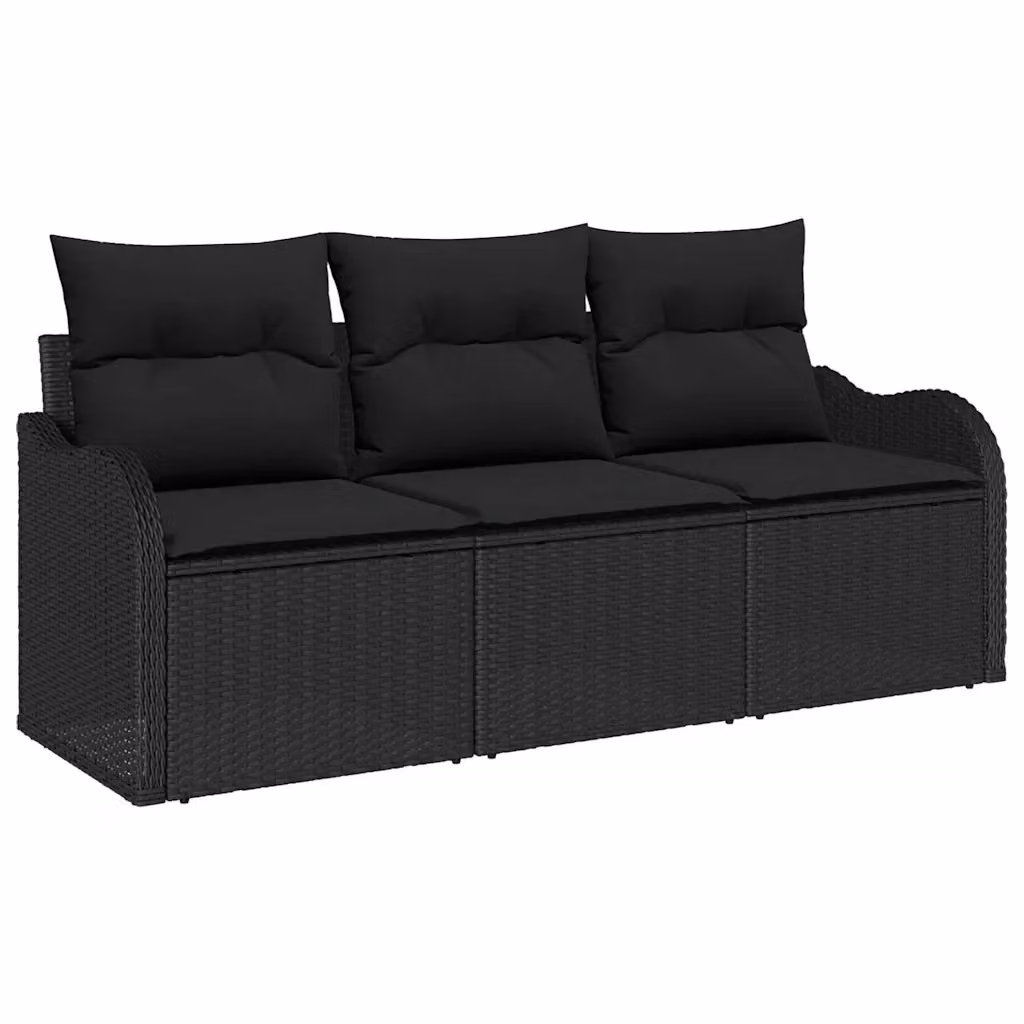 Set Divano da Giardino vidaXL 3 Pezzi Nero con Cuscini e Tavolino in Polyrattan e Metallo – 2