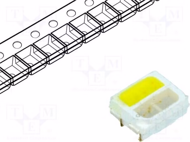 2 LED, dimensioni 3,5x2,7x1,5 mm, tipo 3528, PLCC4, SMD, angolo di emissione 120°, colore bianco/blu, corrente di funzionamento 20mA, modello OSDS5C1A, diodi LED SMD