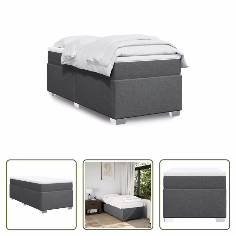 The Living Store Letto a molle con materasso grigio scuro 100x200 cm in tessuto