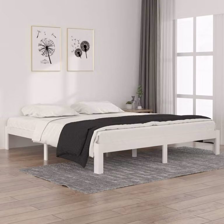 The Living Store Letto in legno massiccio bianco 180x200 cm