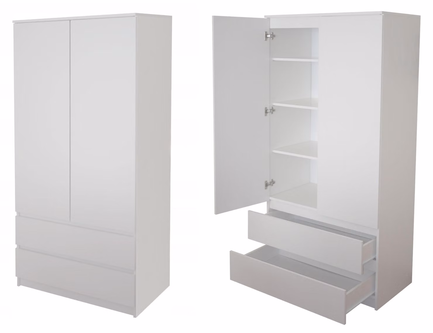 Armadio Armadio bianco 180 cm di altezza 90 cm di larghezza con 2 cassetti, 3 ripiani e asta appendiabiti Organizzatore di armadi domestici in legno MDF