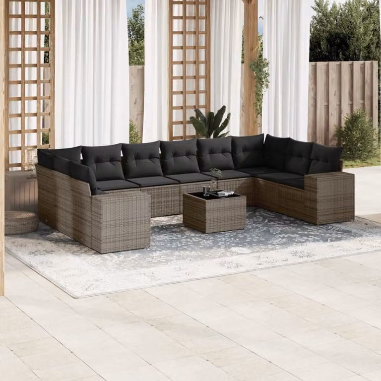 vidaXL Set Divani da Giardino 11 pz a Forma a L con Cuscini Grigio