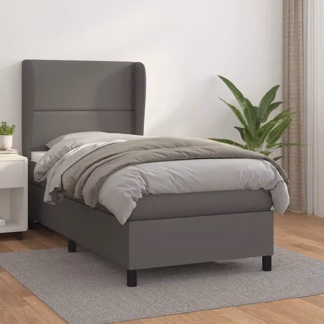 Letto a molle con materasso vidaXL in similpelle grigio e bianco L 100 x P 200 cm – 1