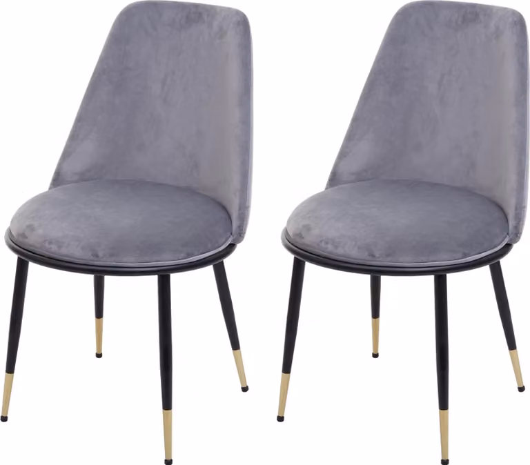 set di 2 sedie per sala da pranzo HWC-H28, sedia da cucina, metallo ~ grigio, gambe nere, velluto