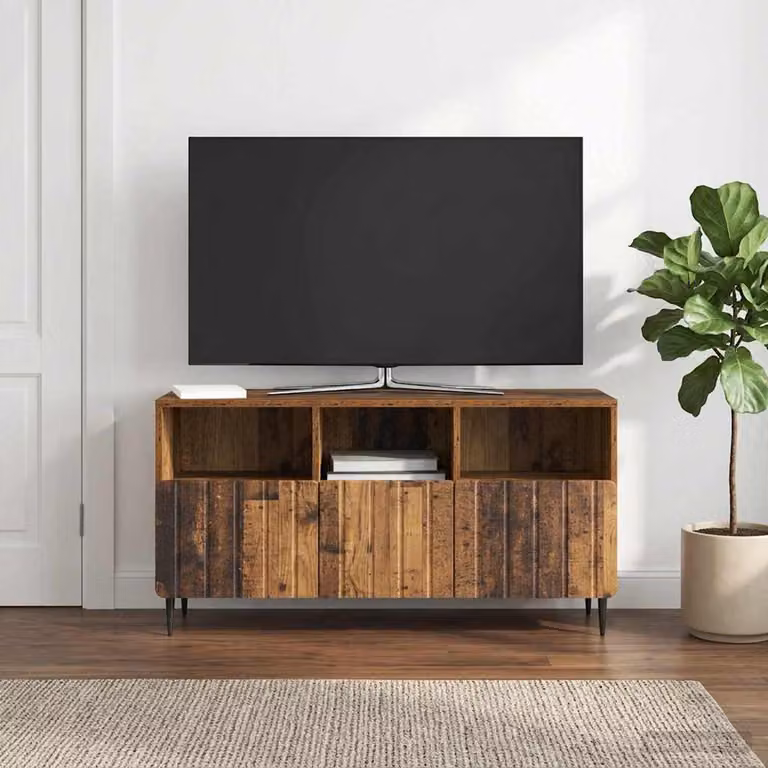 Mobile TV vidaXL in legno antico e metallo, colore marrone, L 102 x P 34,5 x H 50 cm