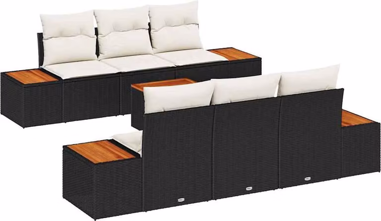 Set Divano da Giardino con cuscino 7 pcs Nero Poly Rattan