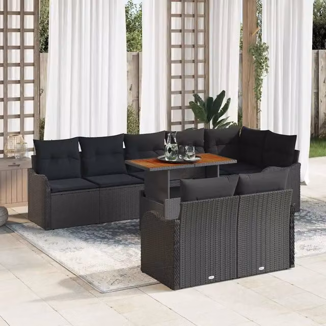 Set Divano da Giardino 9 pz Nero Poly Rattan 3358214
