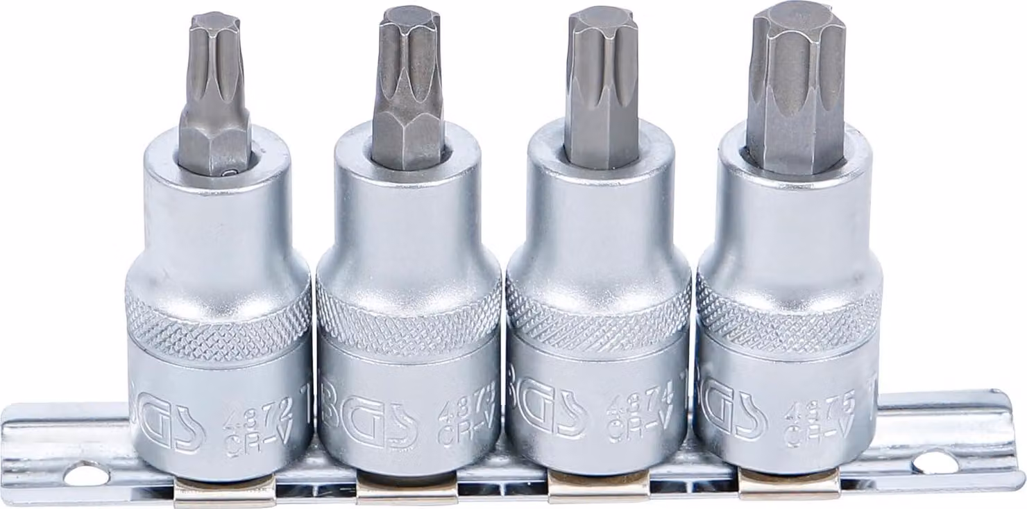 Set di chiavi a bussola con profilo a T, da 12,5 mm, per viti con profilo T40-T55, composto da 4 pezzi, ideale per lavori di fissaggio
