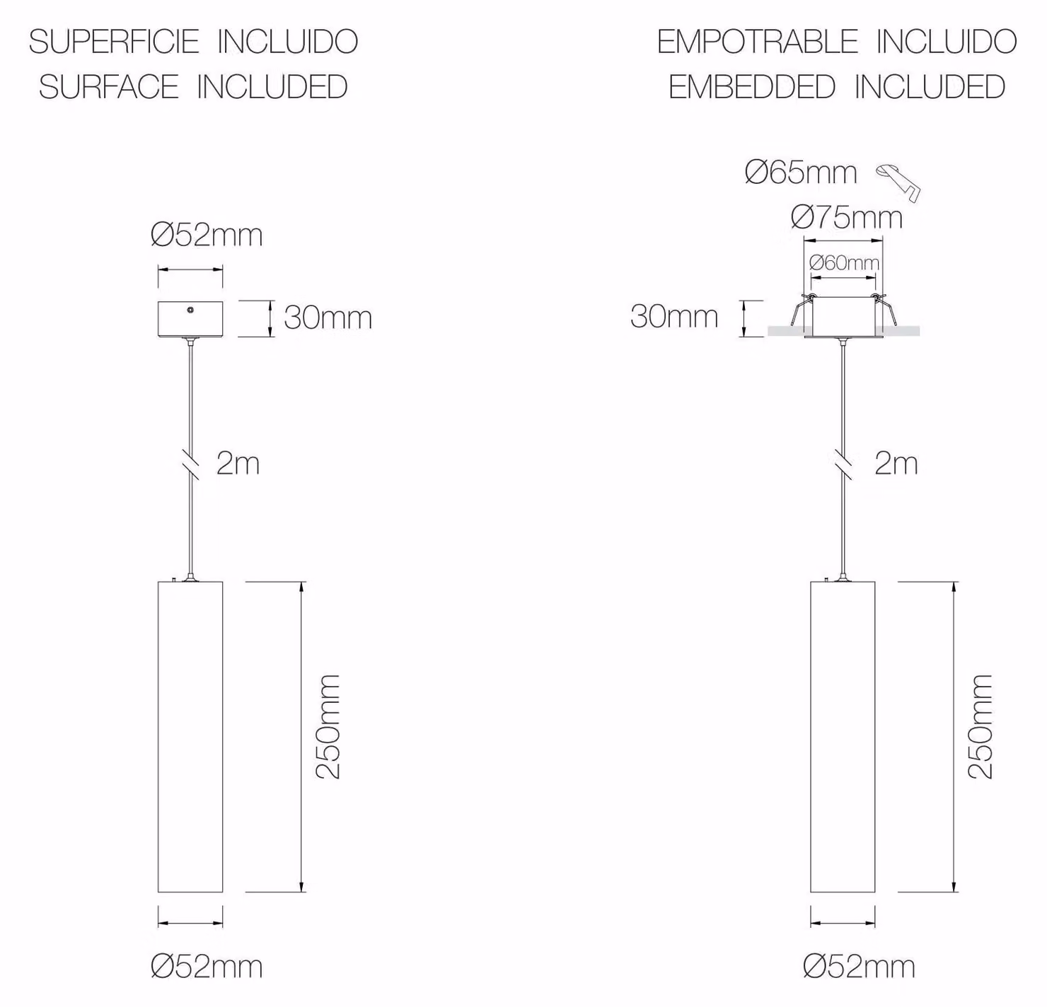 Atmos GU10 Lampada a Sospensione Tubolare Nero Opaco, Installazione a Superficie o Incasso, Design Moderno per Interni - Beneito & Faure