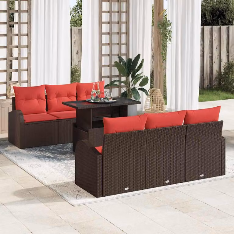 Maison Exclusive - Set da giardino composto da 7 pezzi, divano, colore marrone, realizzato in rattan sintetico
