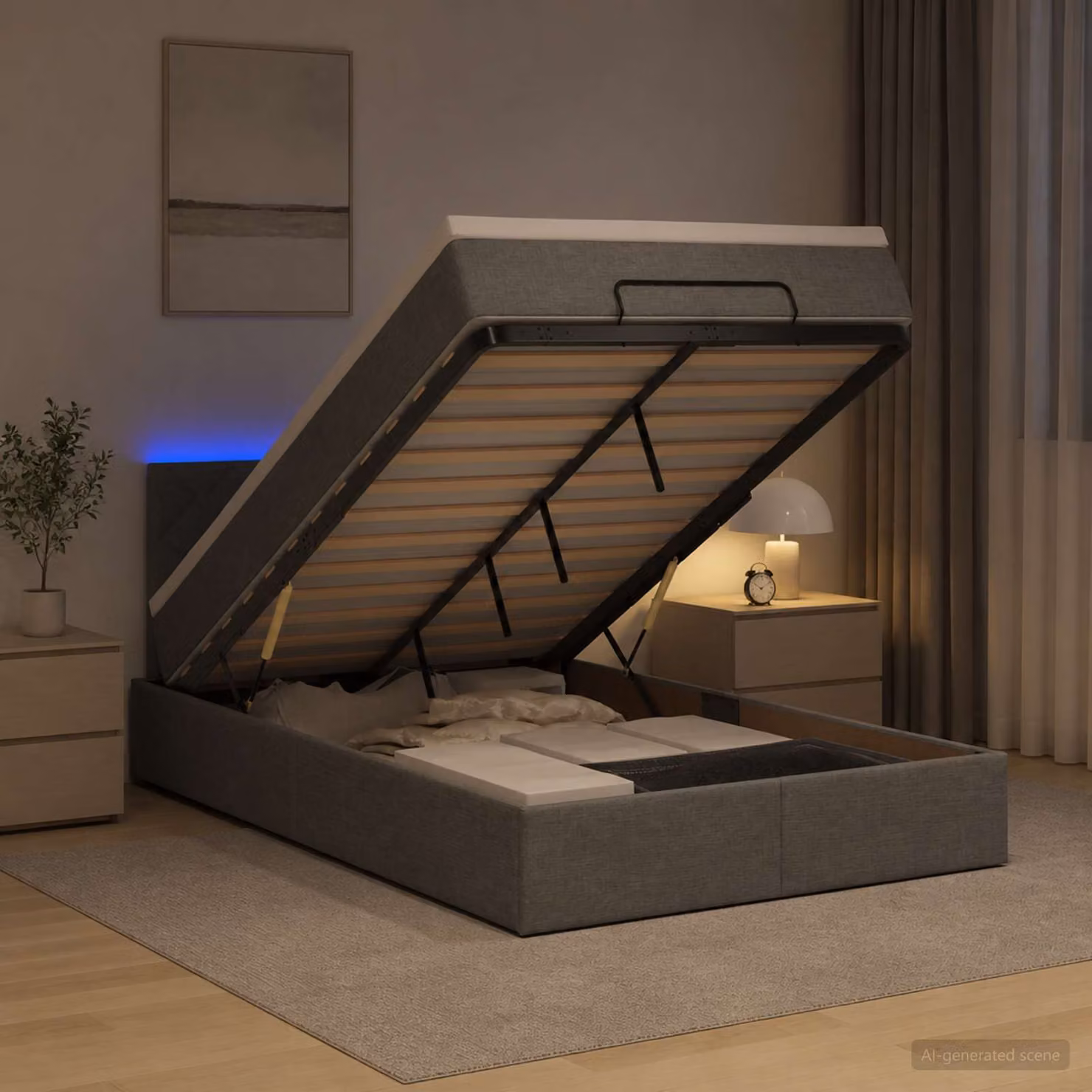 Letto Ottomano con Materasso e Illuminazione LED vidaXL, Grigio e Bianco, L/P/H: 120 x 200 x 88 cm