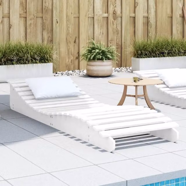 Lettino prendisole moderno vidaXL in legno di pino laccato bianco con design ergonomico L: 205 cm, P: 60 cm, H: 31,5 cm