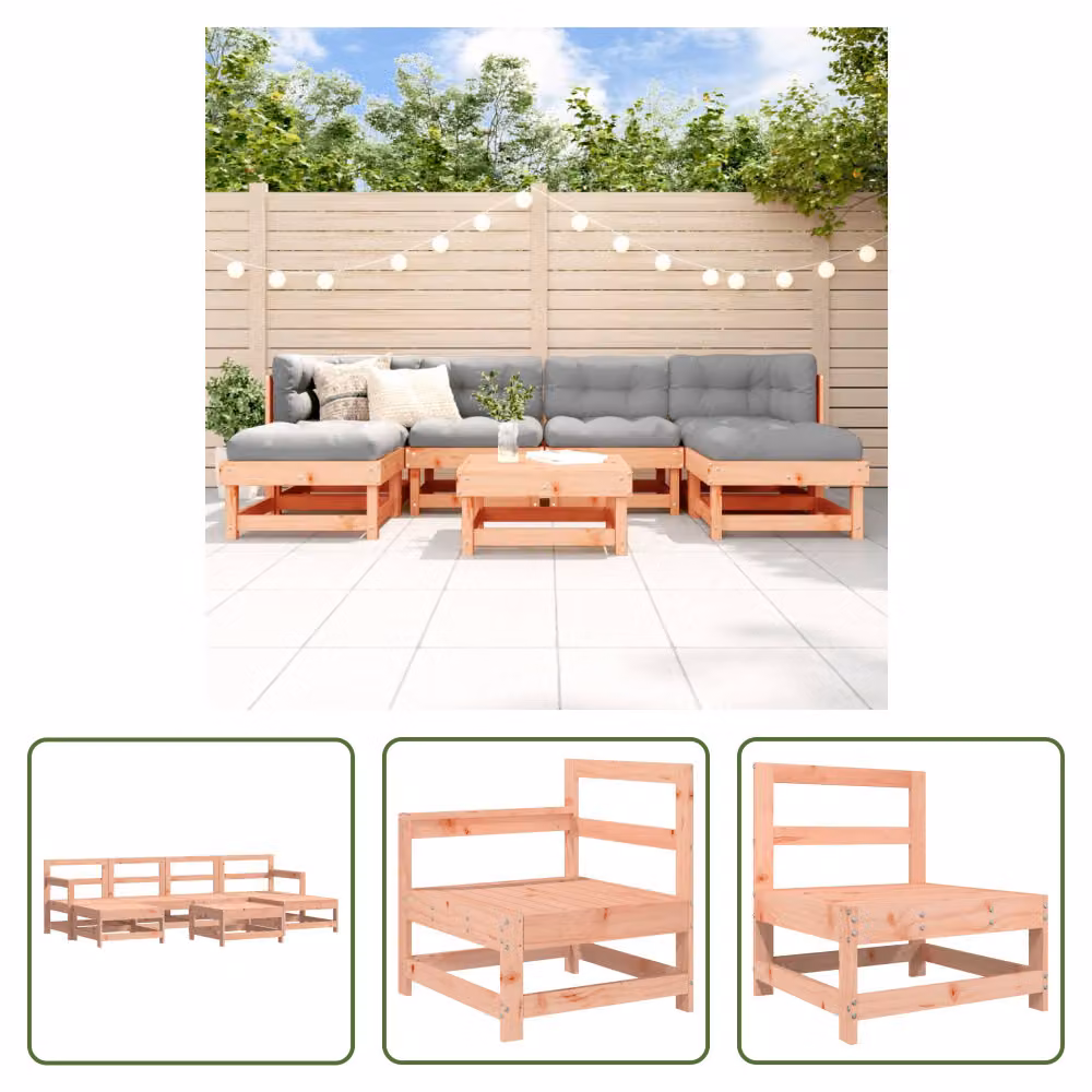 The Living Store 7 pezzi. Set salotto da giardino in legno massiccio di abete Douglas