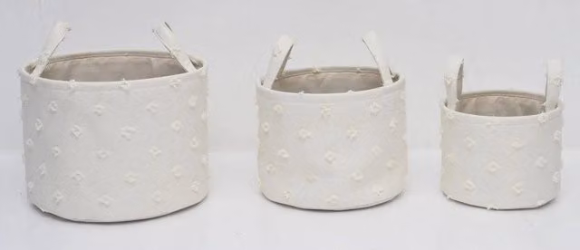 Set di 18 Cesti Portatutto Tondi con Manici Pompon Casa Collection, Bianco, Impilabili e con Manici – 1
