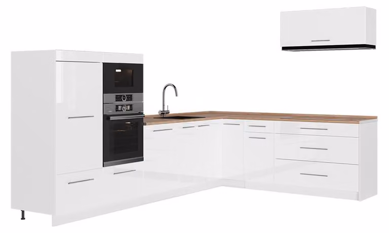 Cucina angolare completa Vicco Fame-Line Bianco lucido/Bianco 327 x 227 cm, PL Rovere, Model 64437