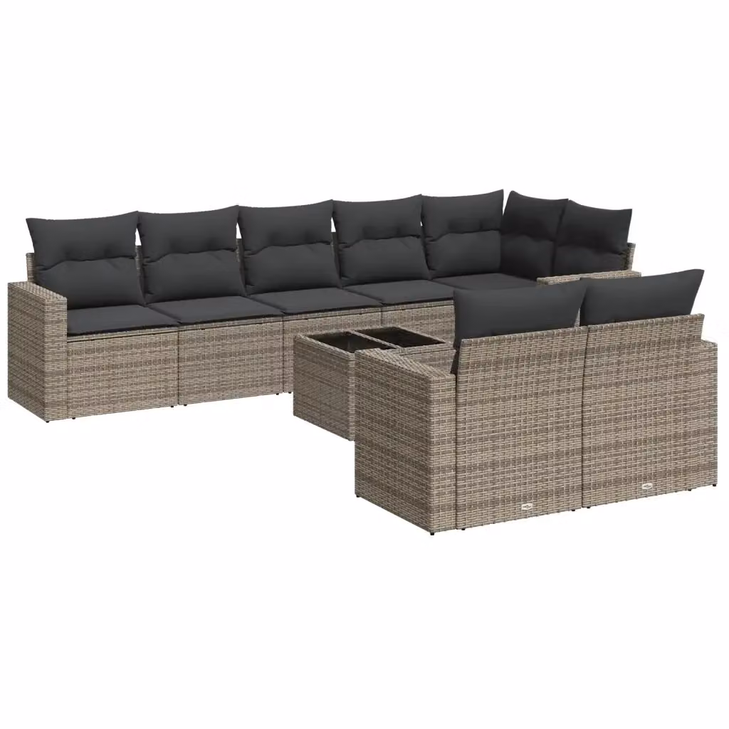 Set Divano da Giardino a L vidaXL 9 pz in Polyrattan Grigio con Cuscini e Tavolino – 2
