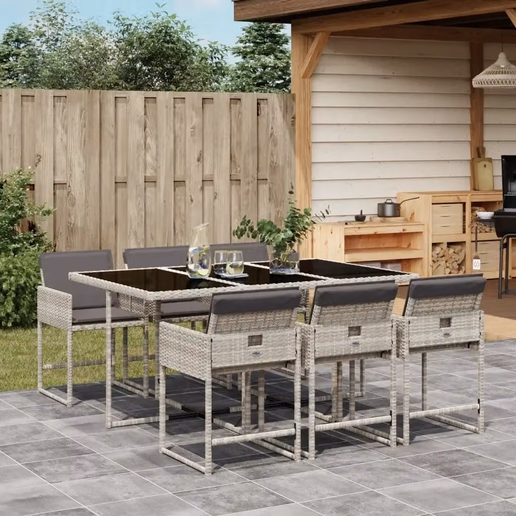 Set da Pranzo da Giardino Moderno in Polyrattan e Vetro da 7 Pezzi con Cuscini, Colore Antracite – 2