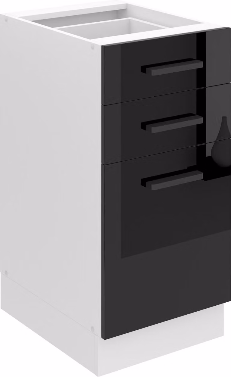 Base da cucina Belini, base da cucina larga 40 cm. Base per cucina SDSZ senza piano di lavoro. Mobile da cucina con cassetti, nero lucido