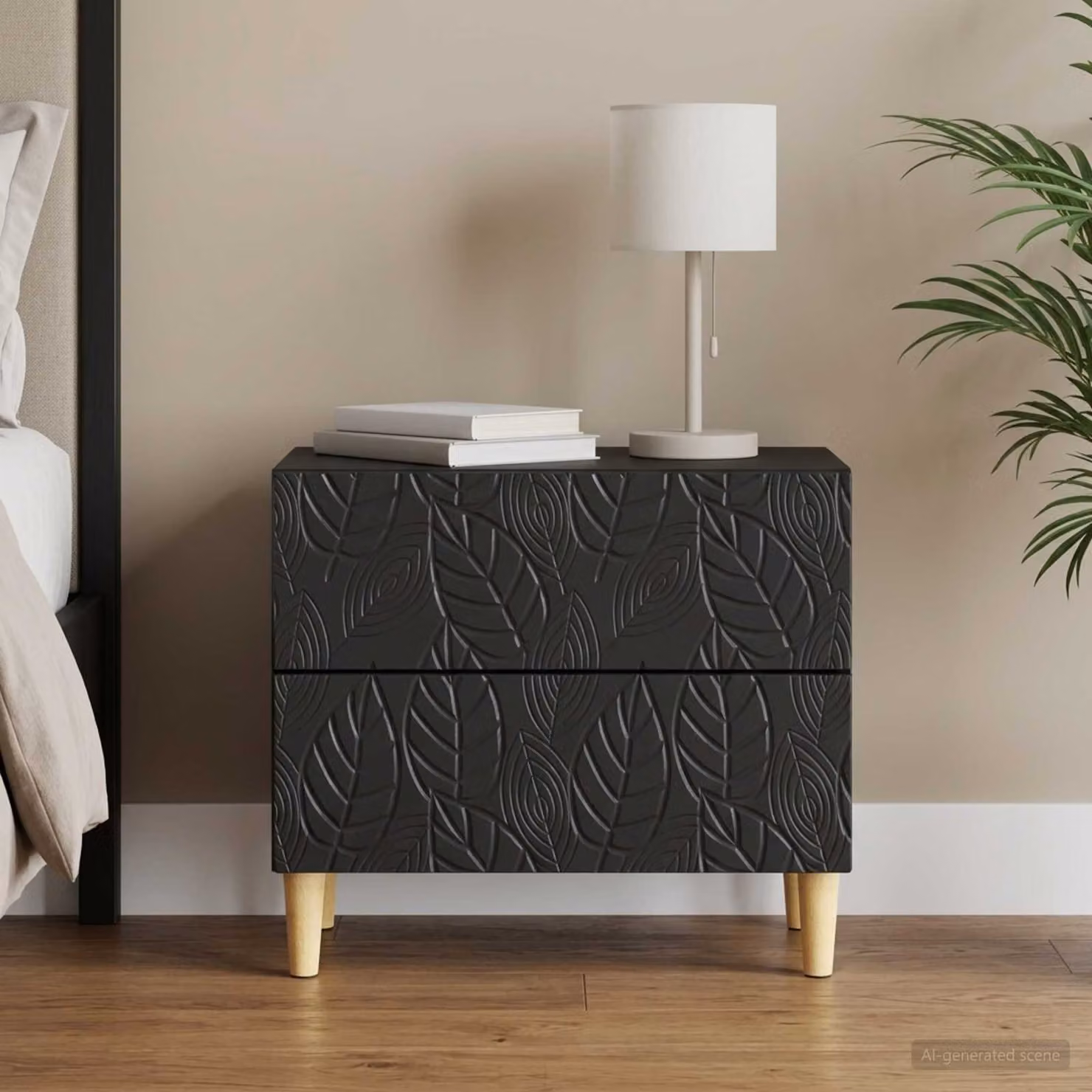 Comodino moderno vidaXL in legno nero L: 62 cm, P: 34,5 cm, H: 48 cm