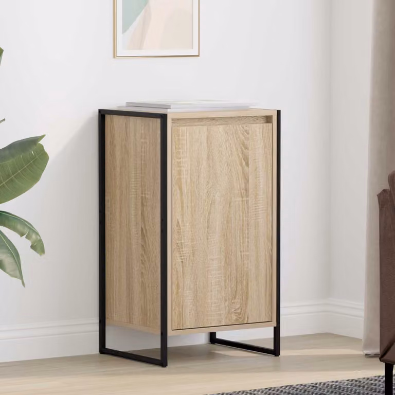 Credenza vidaXL in stile industrial, colore marrone e beige, in legno ingegnerizzato e metallo, L/P/H: 43 x 36 x 75,5 cm