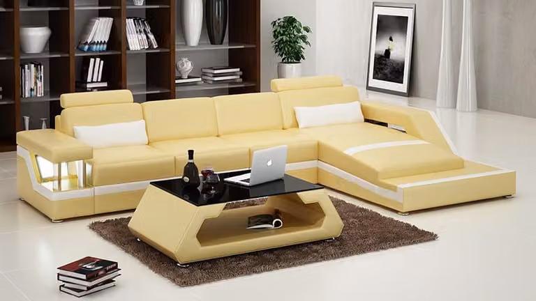 Ledersofa Couch Wohnlandschaft Ecksofa Eck Garnitur Design Modern Sofa L6002D