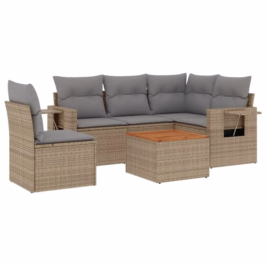 vidaXL Set Divano da Giardino a L in Polyrattan con Cuscini Beige e Grigio, 6 Pezzi – 2