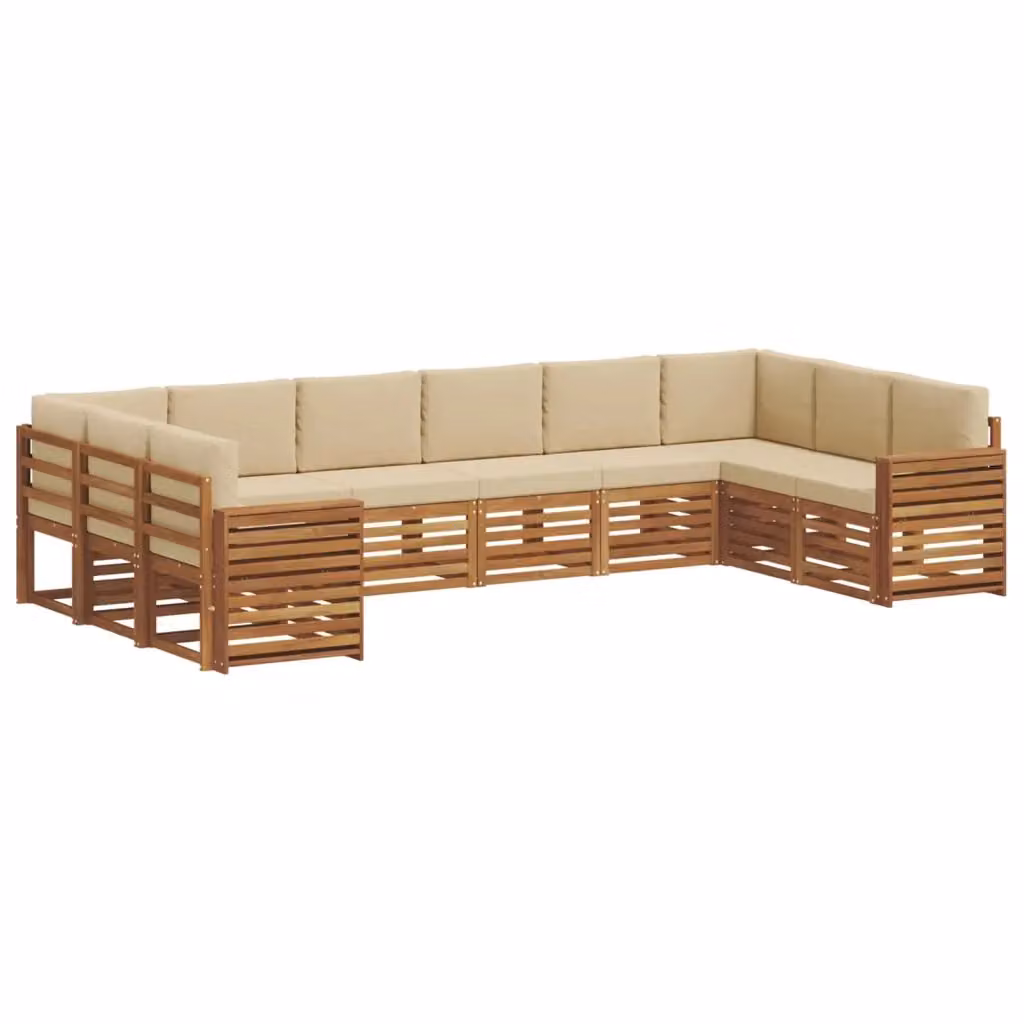 Set di divani da esterno a L vidaXL in legno di acacia con cuscini beige e sabbia – 2