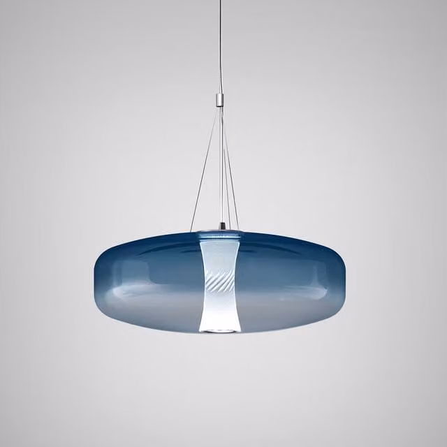 Lampada a sospensione Italamp Solene in vetro e metallo dimmabile con LED luce bianca calda disponibile in blu, oro/ottone o bianco