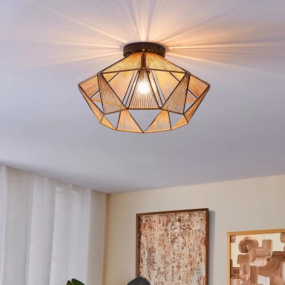 Plafoniera Contemporanea Eglo Adwickle in Metallo Nero e Tessuto Beige con Attacco E27 – 2